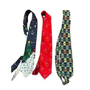 Lot of 3 Christmas ties colorful festive holiday snowman fun winter